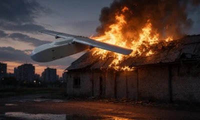 Russian jet drones hitting Kyiv warehouses in daylight