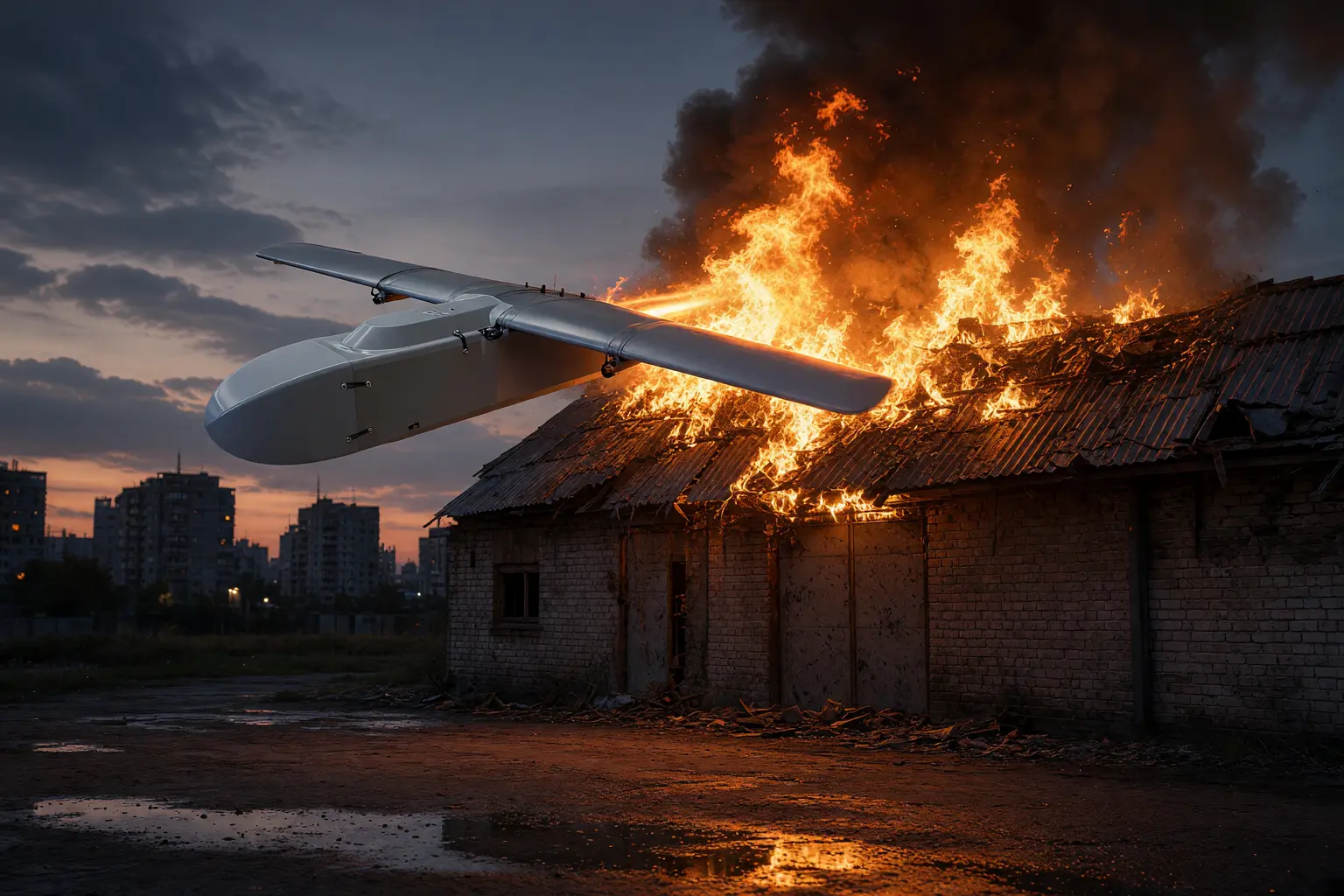 Russian jet drones hitting Kyiv warehouses in daylight